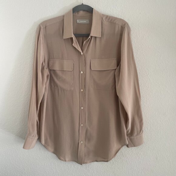 NWOT Everlane beige neutral silk button down - Picture 1 of 7